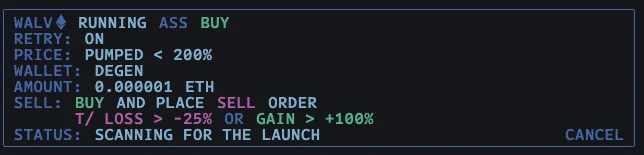 Example of running Alternative Sniping System order. wd-60 wm-90