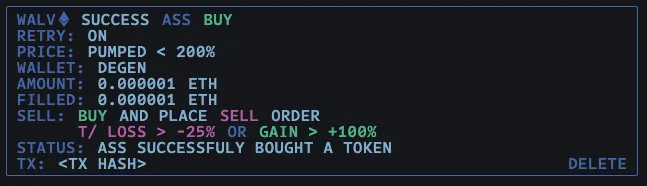 Example of successful Alternative Sniping System order. wd-60 wm-90